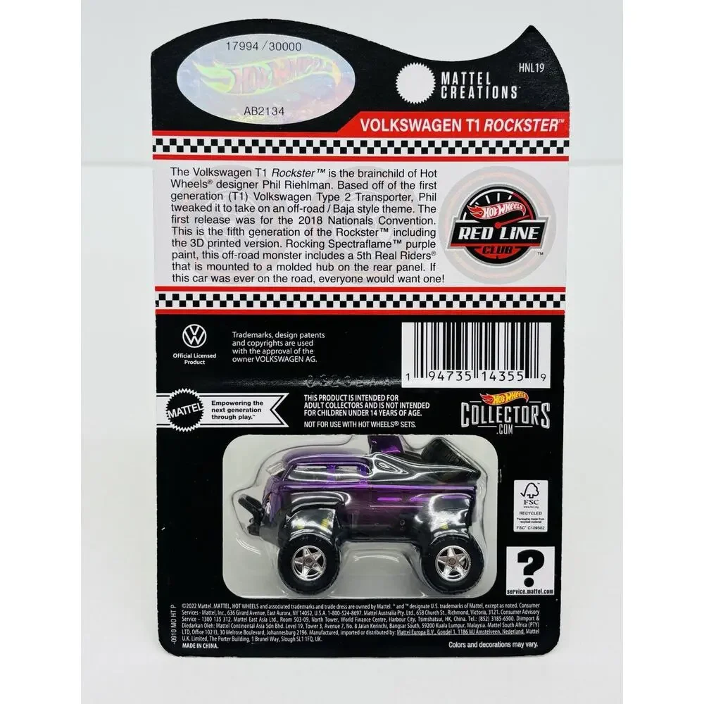 Hot Wheels 2022 RLC Volkswagen T1 Rockster Purple w/ Protector Case 17994/30000